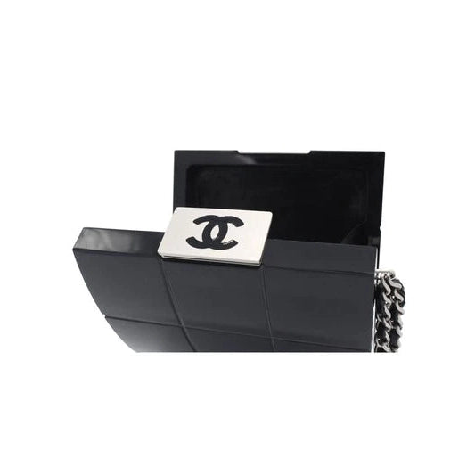 Chanel Minaudiere Box Clutch Black Acrylic Silver Hardware