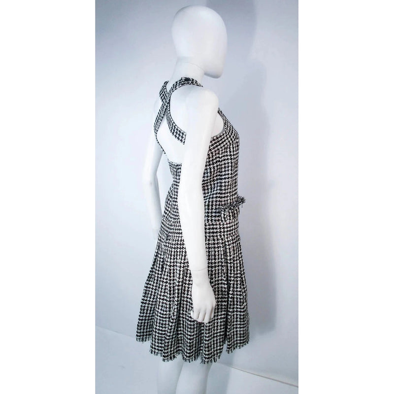 Pre- owned CHANEL Black and White Tweed Criss Cross Back Dress | Size 36 - theREMODA