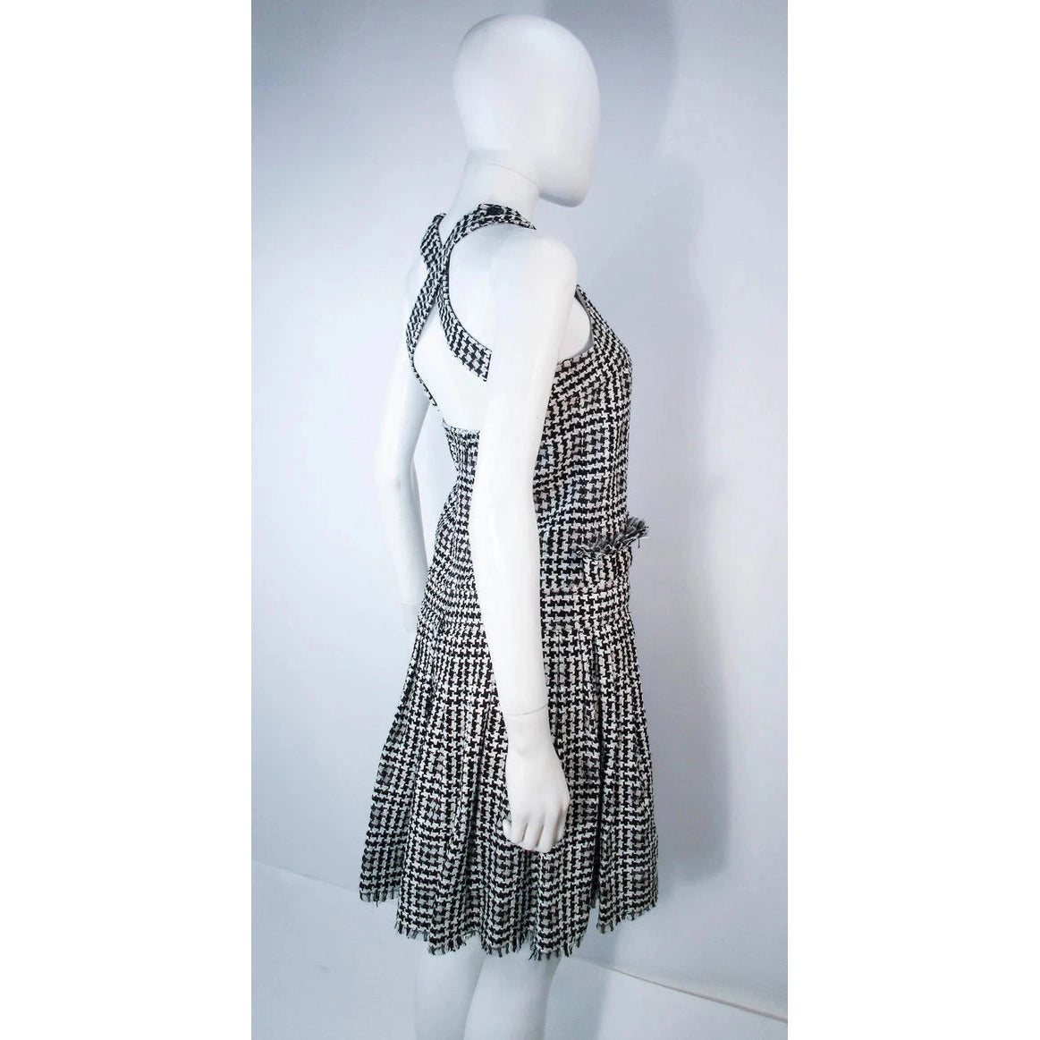 CHANEL Black and White Tweed Criss Cross Back Dress