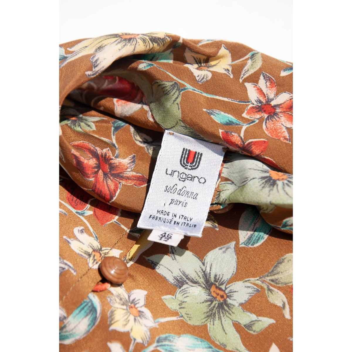 EMANUEL UNGARO Vintage Brown Floral Silk Shirt | Size US 12 - theREMODA