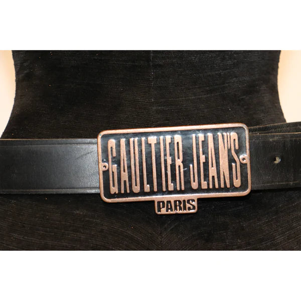 Pre-Owned GAULTIER JEANS Black Belt W/ Logo Buckle - theREMODA