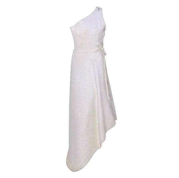 Pre-Owned GIVENCHY Circa 1970s White One Shoulder Gown | Size 25 - theREMODA