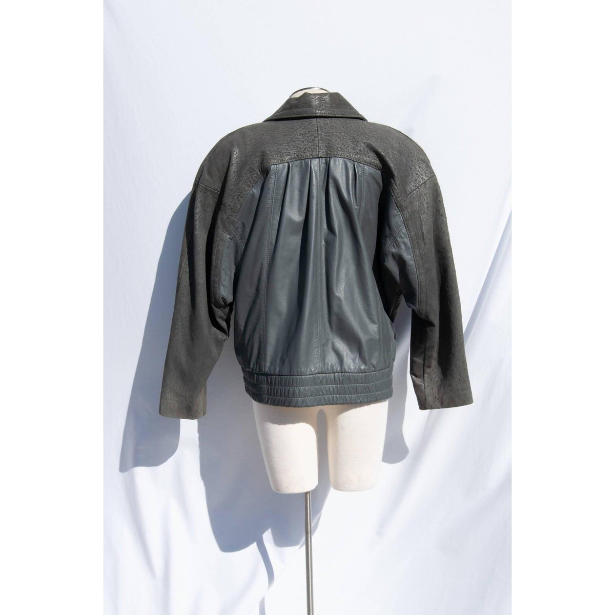 Grey Faux Leather Bomber Jacket | Size L-XL - theREMODA