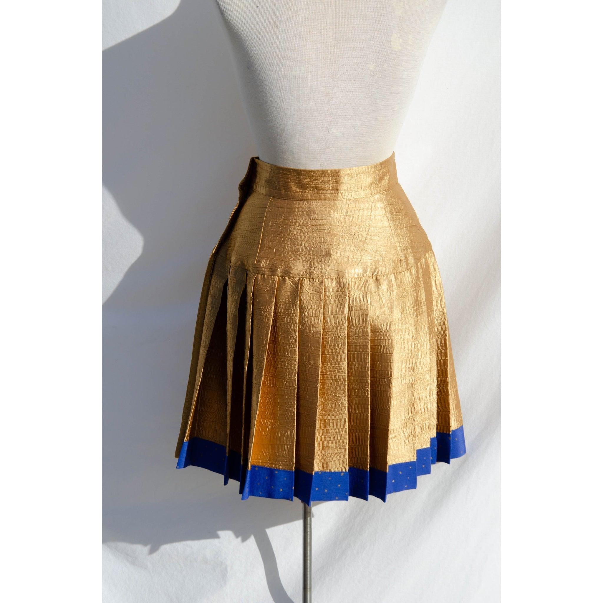 JEAN MARC Vintage Gold Pleated Skirt Size XS S theREMODA