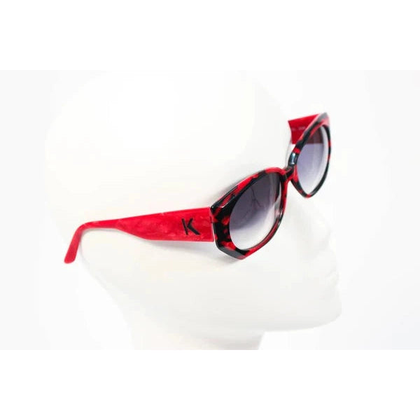 Vintage KRIZIA Black and Red Marbled Sunglasses Wide Frame Italy - theREMODA