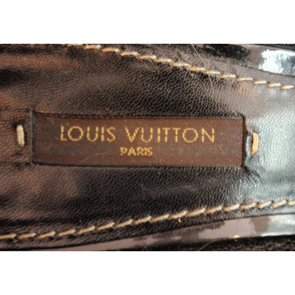 LOUIS VUITTON Slick Black Patent Leather Square Toe Cut Out Buckle