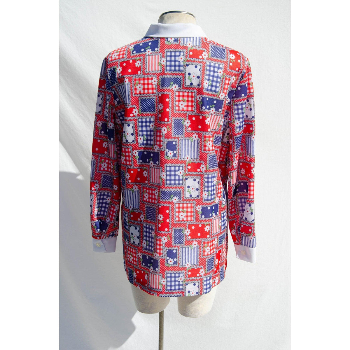 MISTER TRIO Red & Blue Daisy Long Sleeve Shirt | Size XL - theREMODA
