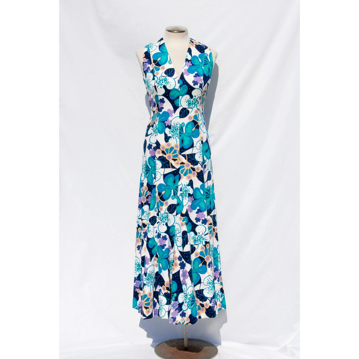 MOLLIE PARNIS Boutique Early 70s Blue Floral Maxi Dress and Scarf | Small - theREMODA