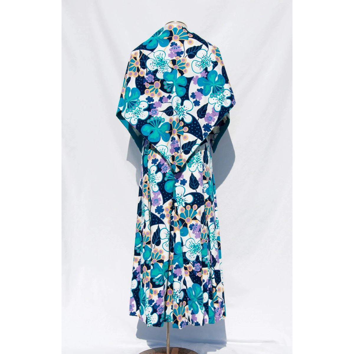 MOLLIE PARNIS Boutique Early 70s Blue Floral Maxi Dress and Scarf | Small - theREMODA