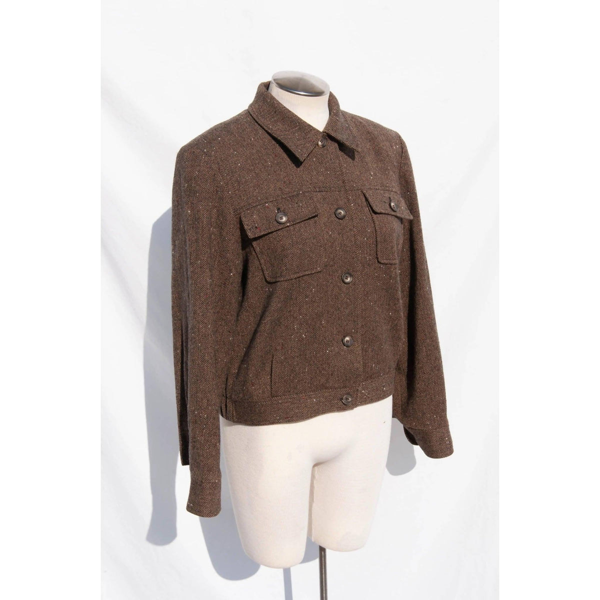 PENDLETON Light Brown Herringbone Cropped Wool Jacket | Size US 6 - theREMODA