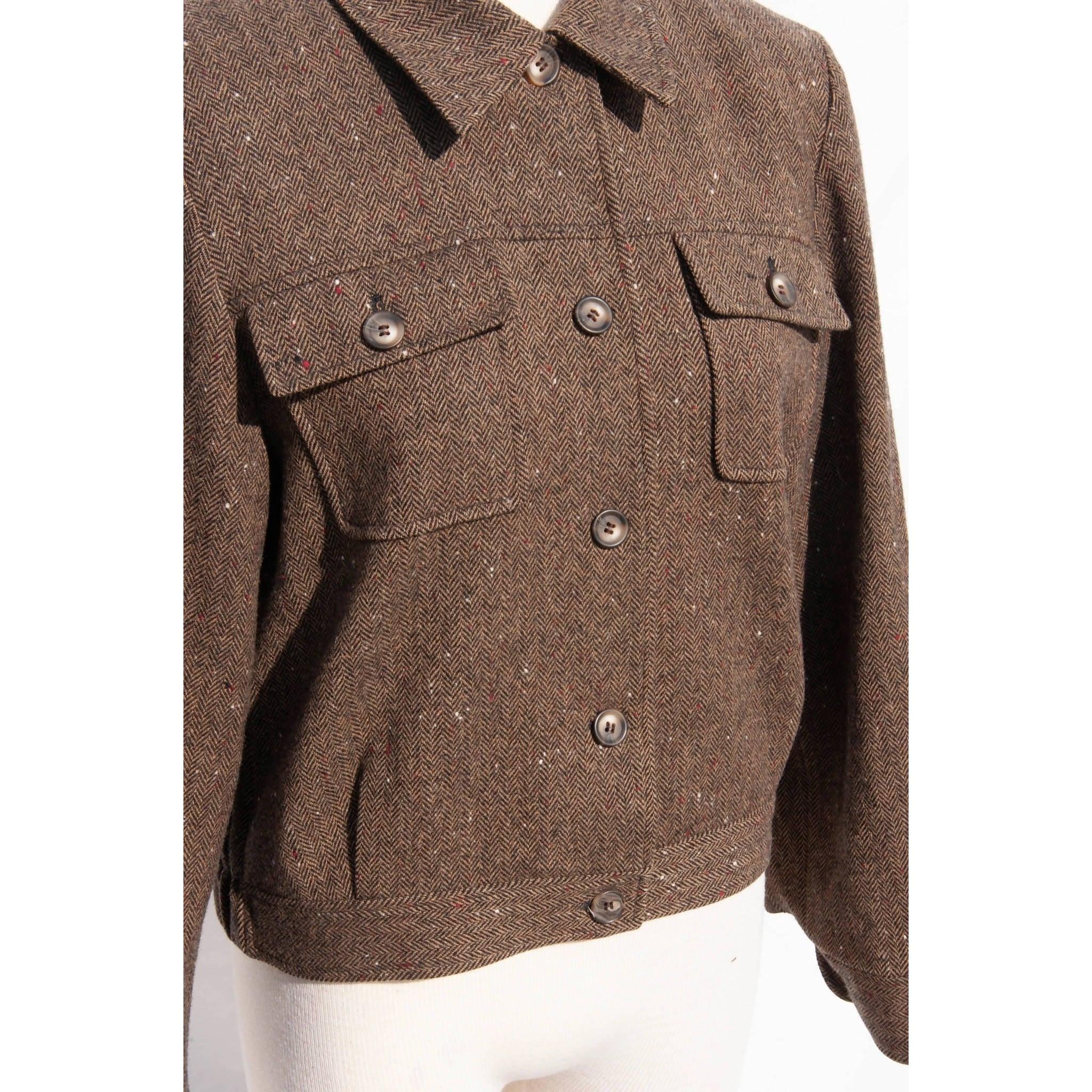 PENDLETON Light Brown Herringbone Cropped Wool Jacket | Size US 6