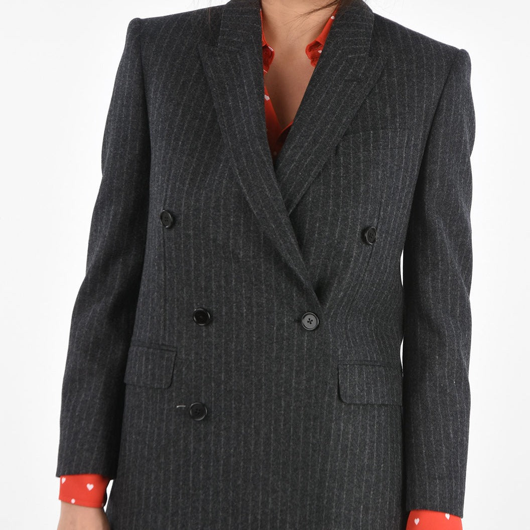 CÉLINE Gray Double Breasted Pinstriped Blazer | Size 34