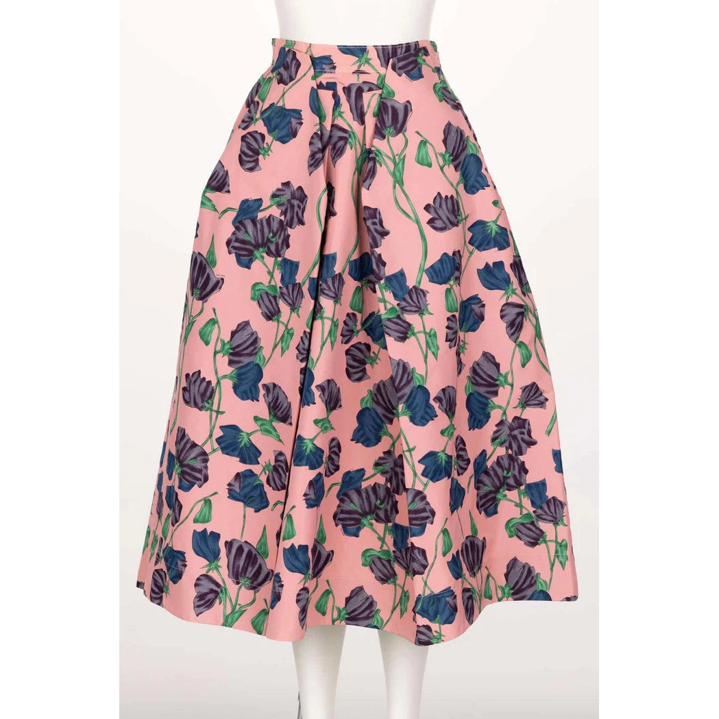 Pre-Owned PRADA Resort 2008 Pink Floral Silk Full Skirt - theREMODA