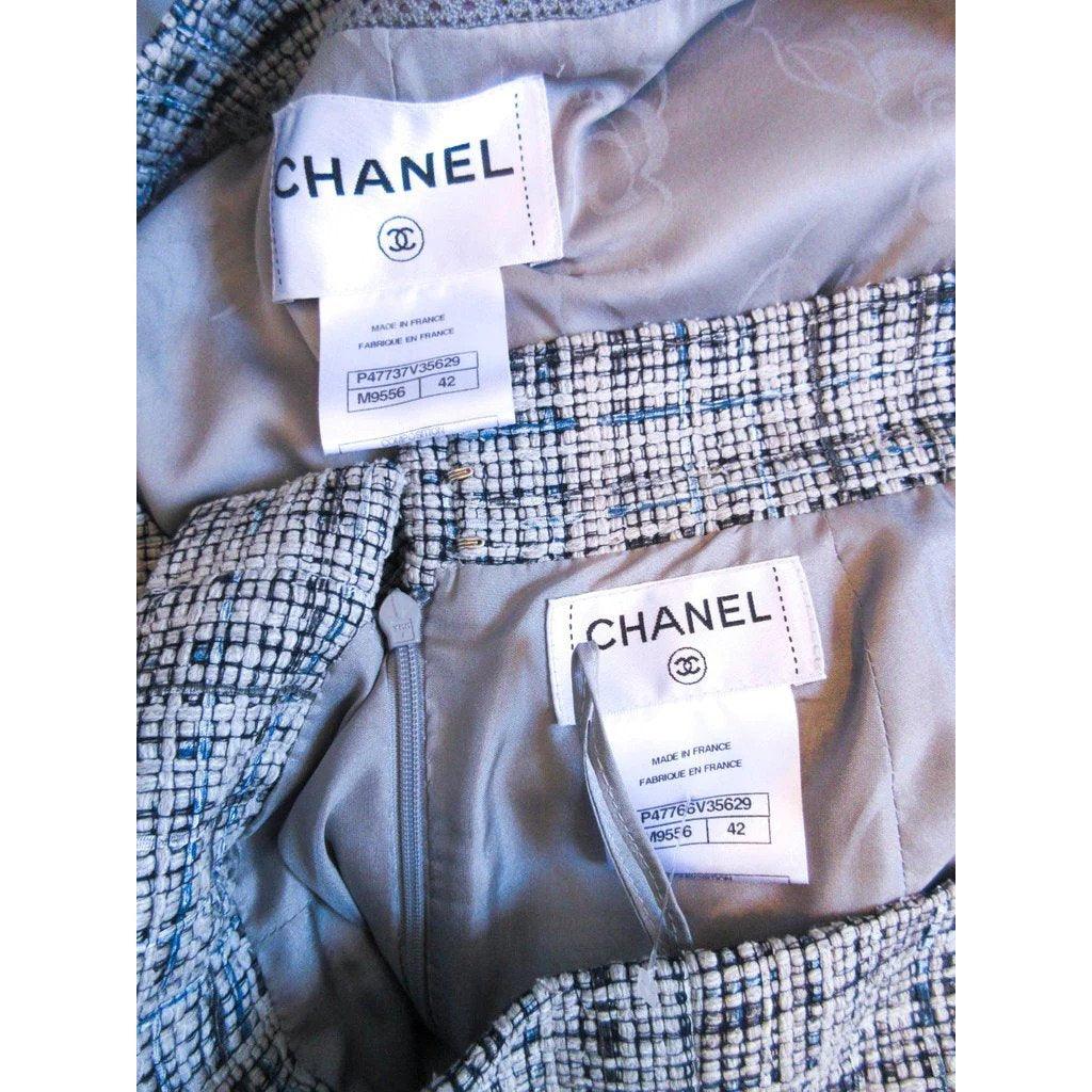 Chanel Beige/Ecru Fantasy Tweed Jacket with Matching Silk Skirt Suit Set  Size 8/40 - Yoogi's Closet