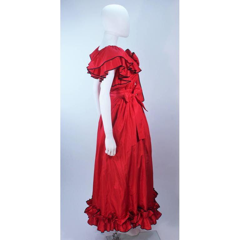 Pre-loved   YVES SAINT LAURENT 1970s 2 pc Red Satin Ruffled Skirt Set - theREMODA