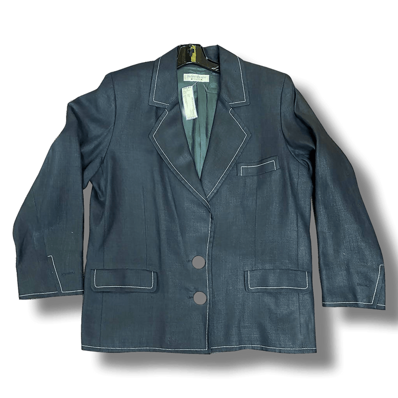 Pre-loved YVES SAINT LAURENT Denim Blue Blazer with White Top Stiching | Size XL - theREMODA