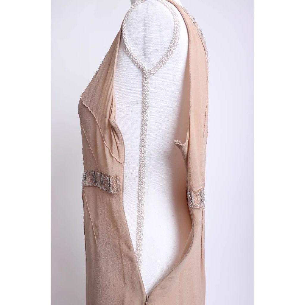 Pre-Owned 1990's Tan Silk Beaded Slip Dress | Size S - theREMODA
