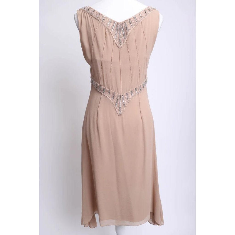 Pre-Owned 1990's Tan Silk Beaded Slip Dress | Size S - theREMODA