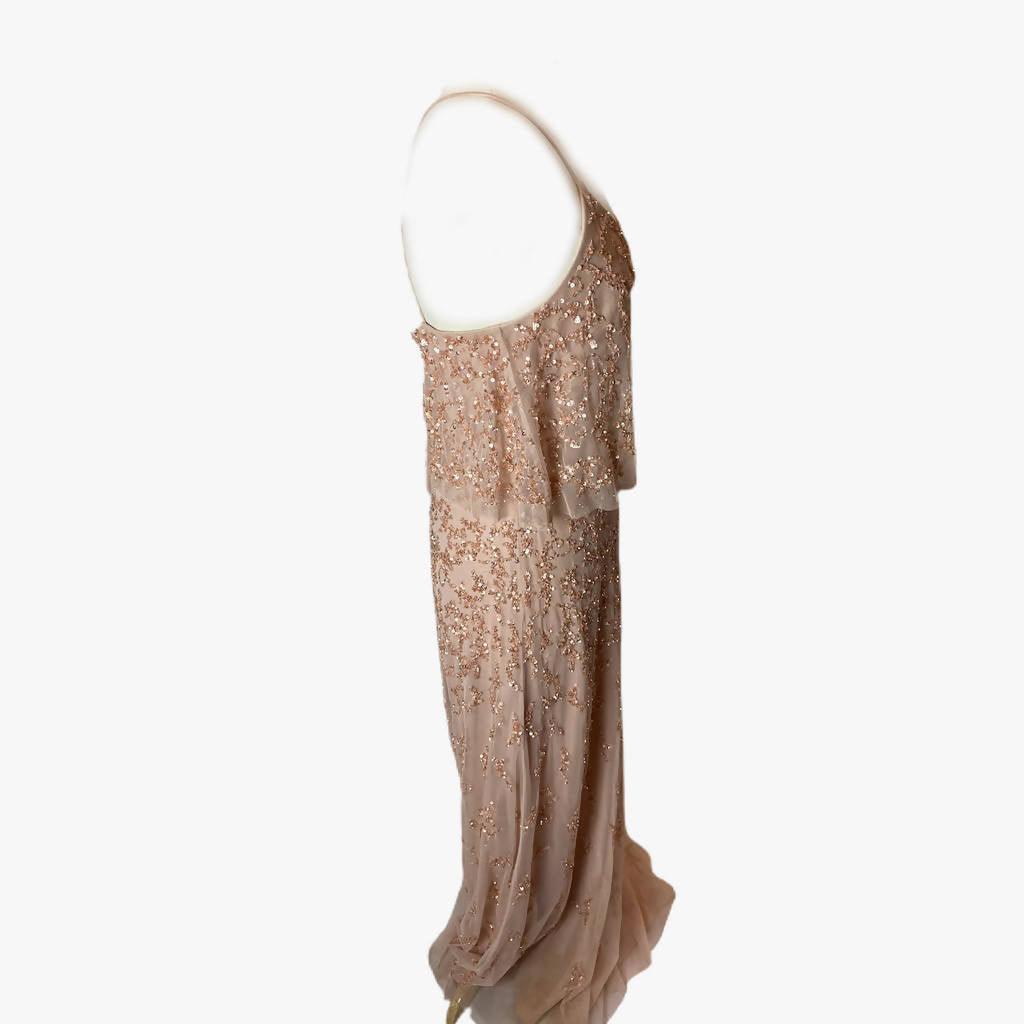 Pre-Owned AIDAN MATTOX Taupe Gown with Sequin Detail | Size US 12 - theREMODA