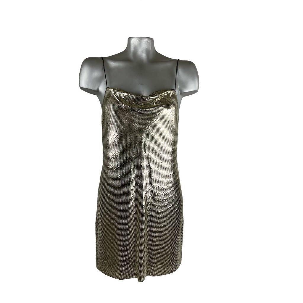 ALICE OLIVIA Silver Gold Harmony Chainmail Dress Size S theREMODA