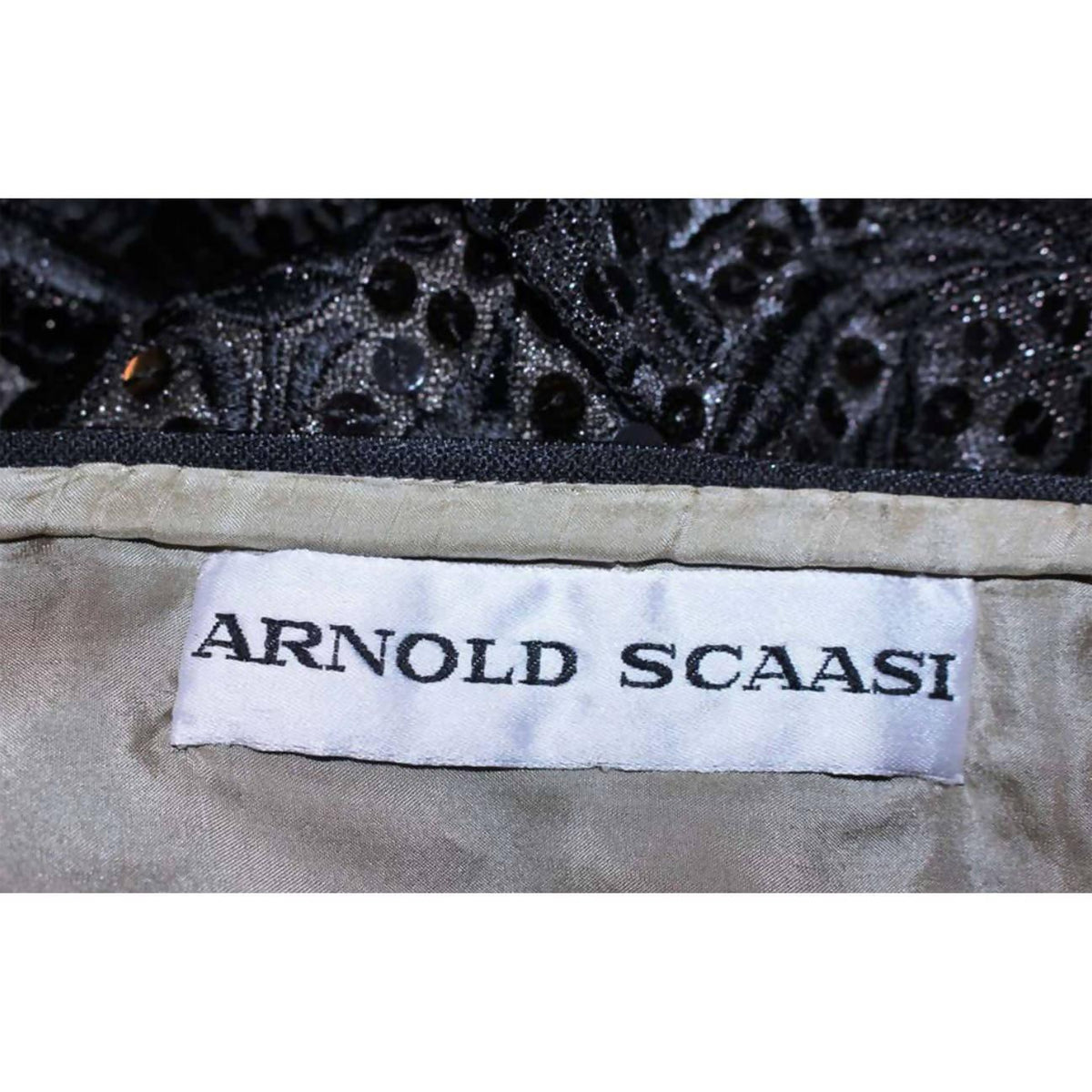 Pre-Owned ARNOLD SCAASI Belle De Jour Black Sequin Lace Cocktail Dress | Size US 10 - theREMODA