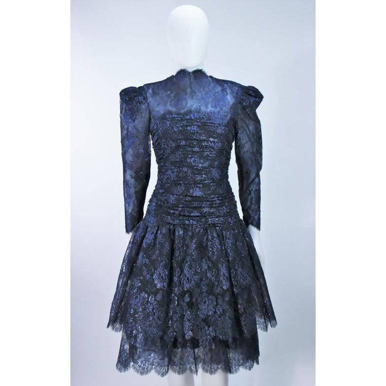 Pre-Owned ARNOLD SCAASI Metallic Navy Blue Lace Dress | US 8-10 - theREMODA