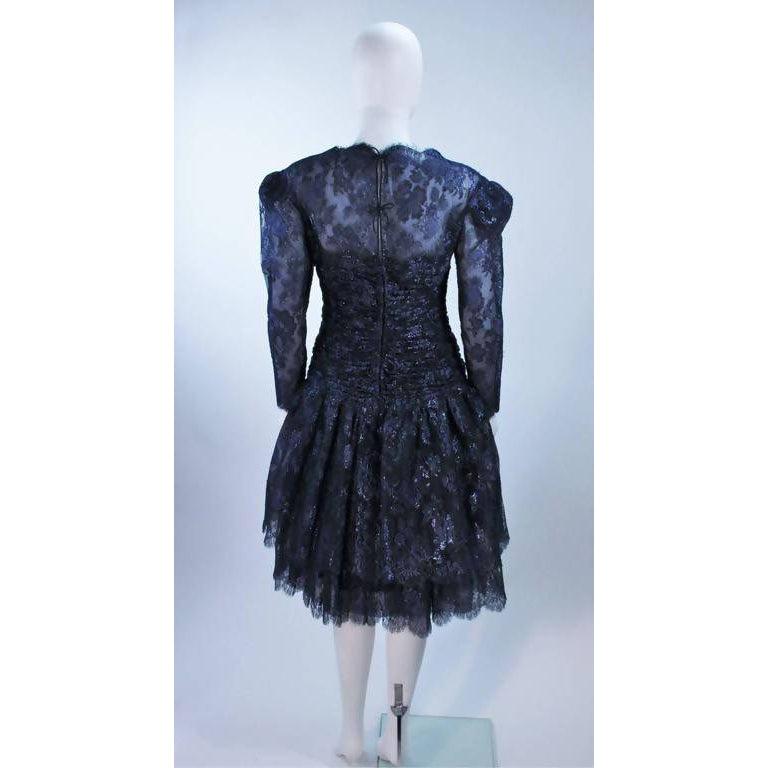 Pre-Owned ARNOLD SCAASI Metallic Navy Blue Lace Dress | US 8-10 - theREMODA