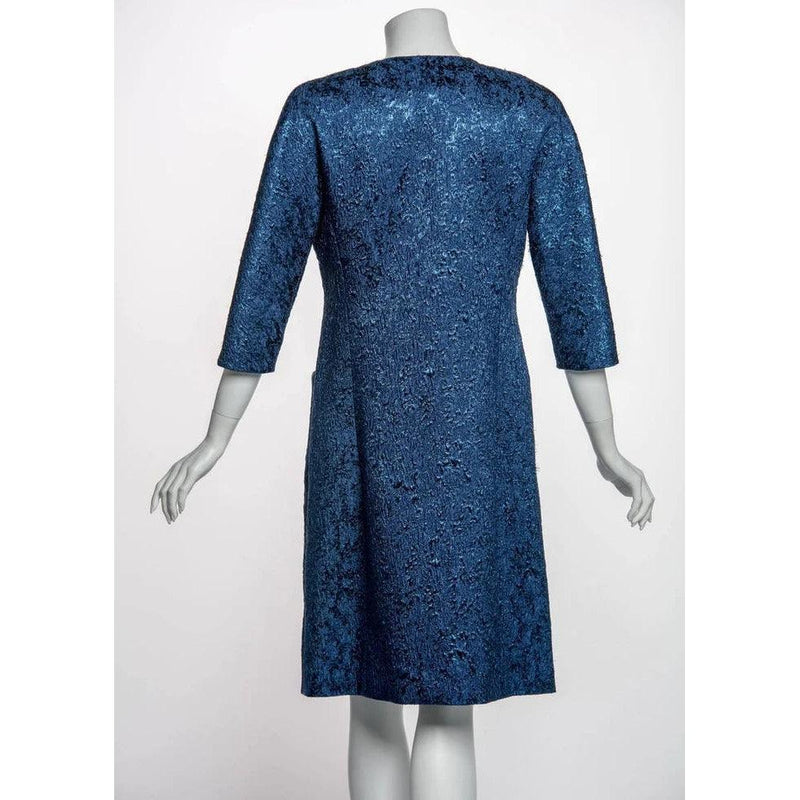 Pre-Owned BALENCIAGA Edition Couture Sapphire Blue Matelassé Princess Seam Evening Coat | Size 40 - S/M - theREMODA