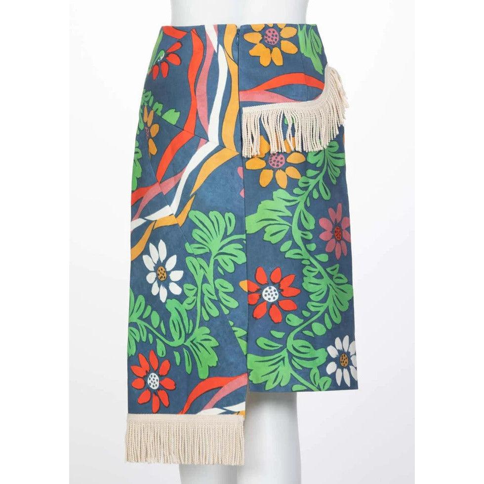 Pre-Owned BALENCIAGA Floral Print Fringe Trim Knee Length Skirt Runway, 2018 | FR 38 - US 6 - theREMODA