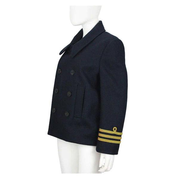 Pre-Owned BALENCIAGA Navy Sailor Peacoat with Yellow Rope Trim - theREMODA