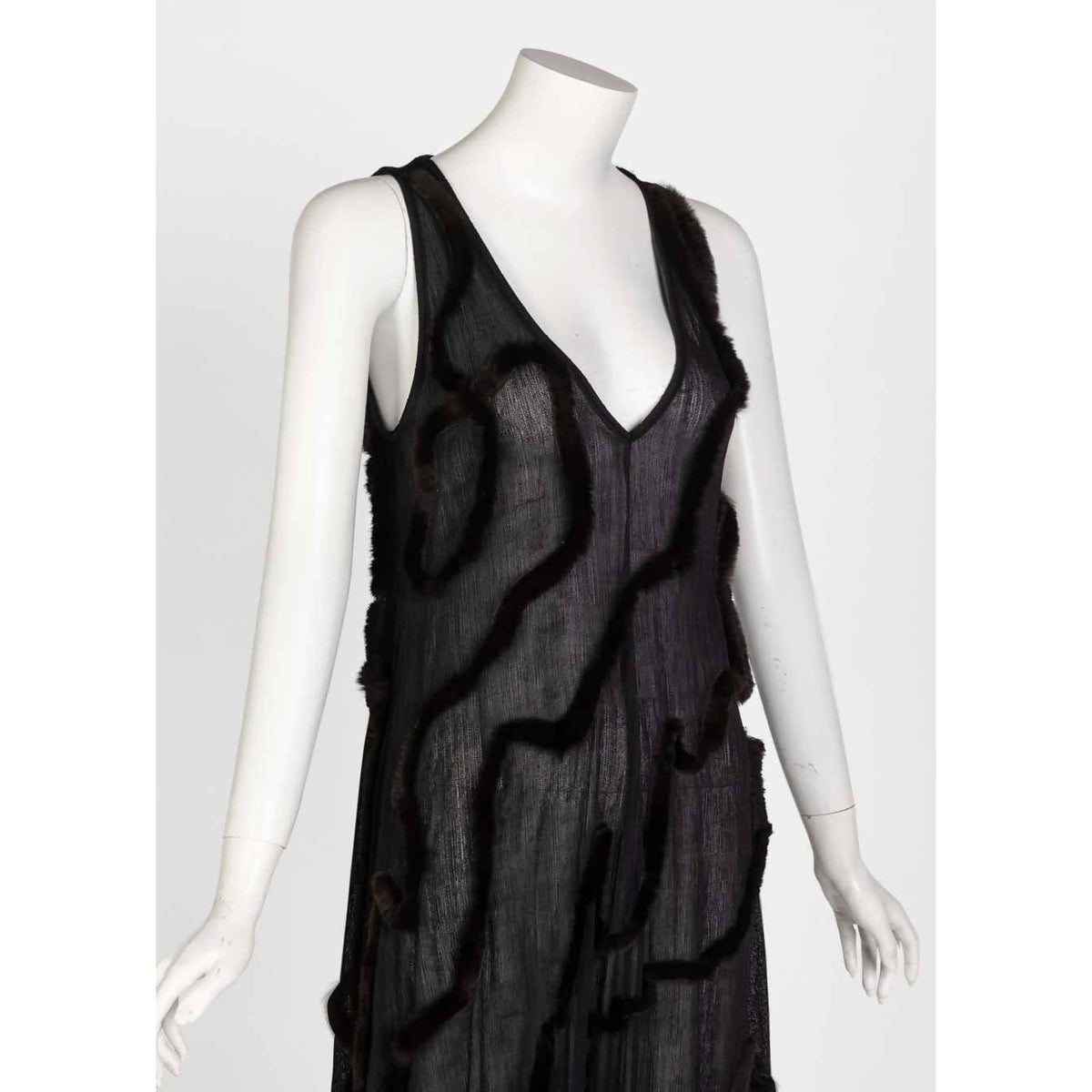 Pre-Owned Black Semi Sheer Low Cut Maxi Dress | Size M/L - theREMODA