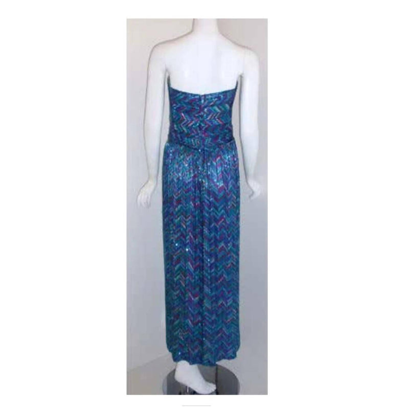 Pre-Owned BOB MACKIE 1980's Blue Strapless Beaded Gown | Size S - theREMODA