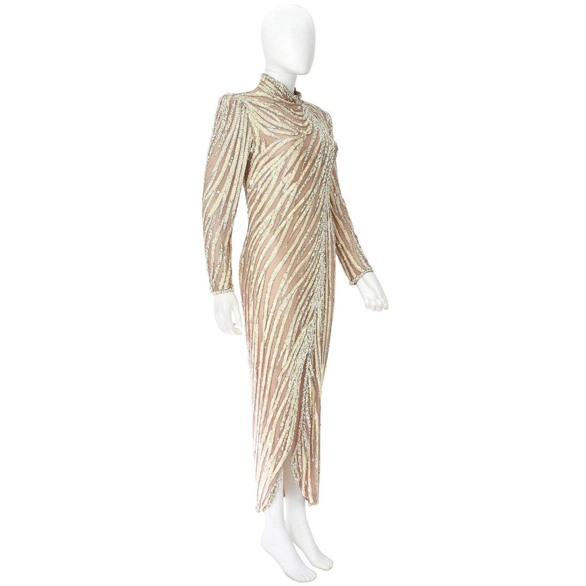 Pre-Owned BOB MACKIE 1980's Cream Beaded Gown | US 12 - theREMODA