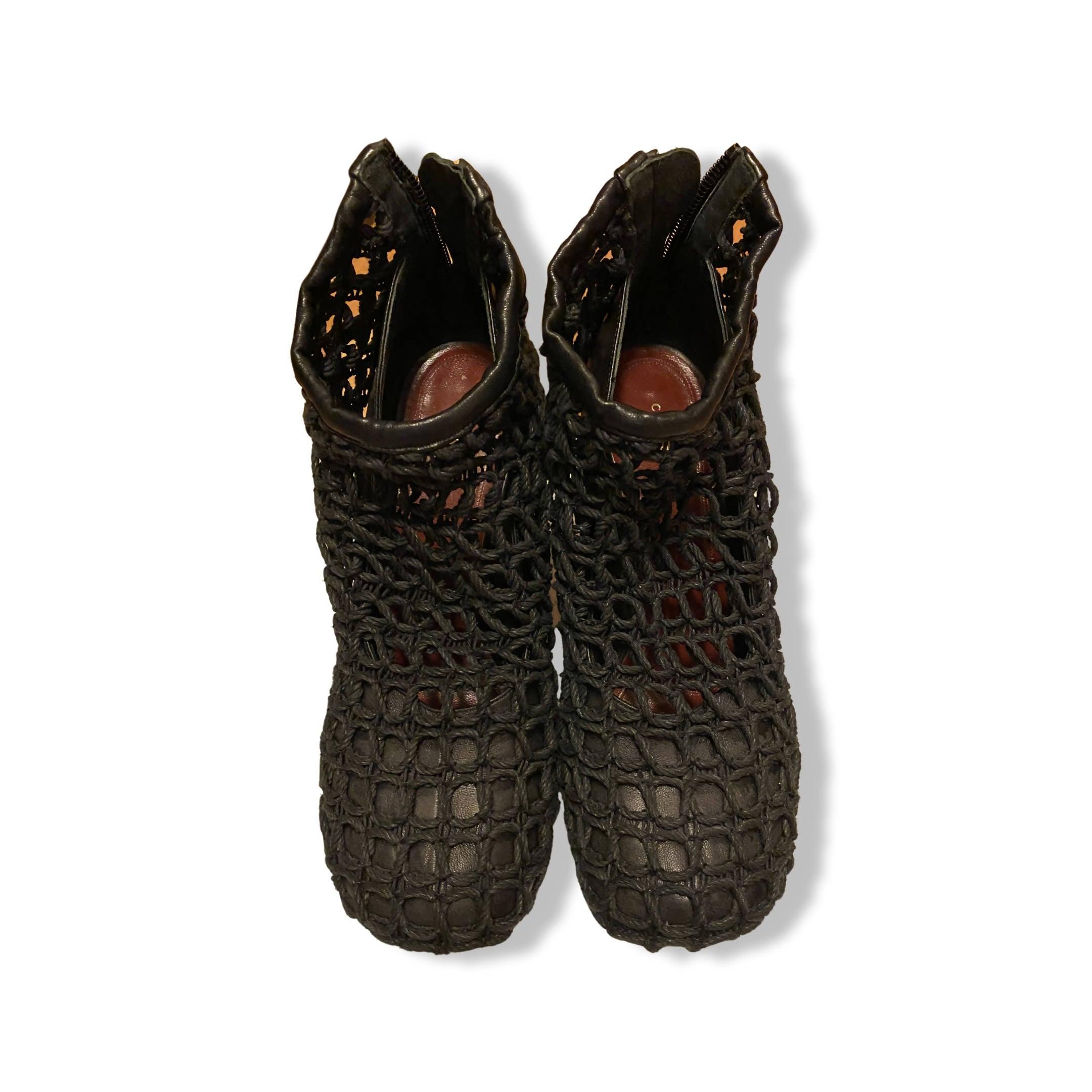 CÉLINE Black Woven Ankle Boots | Size 36.5