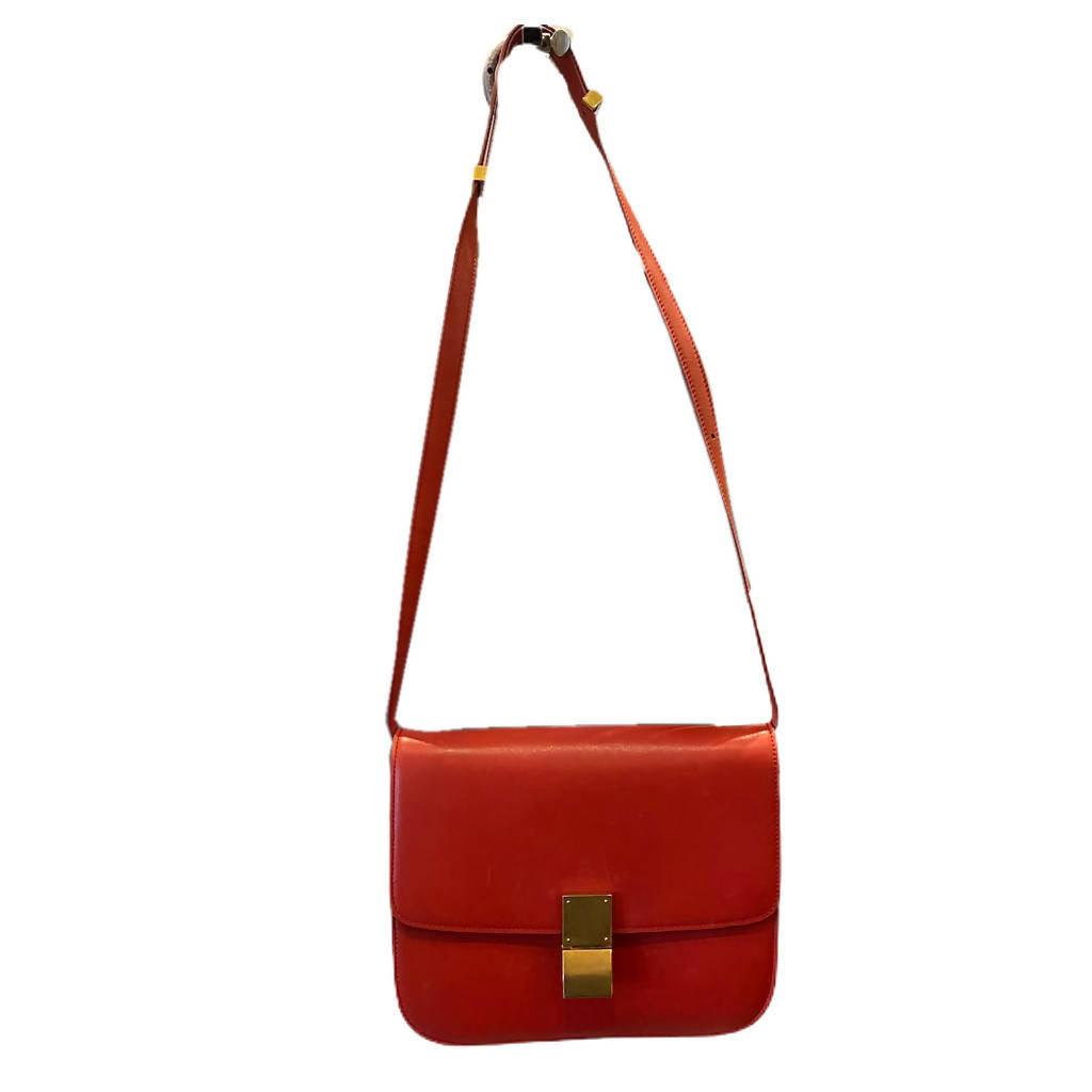 CELINE logo one Shoulder Bag Hand Bag Leather Red/Black/GoldHardware