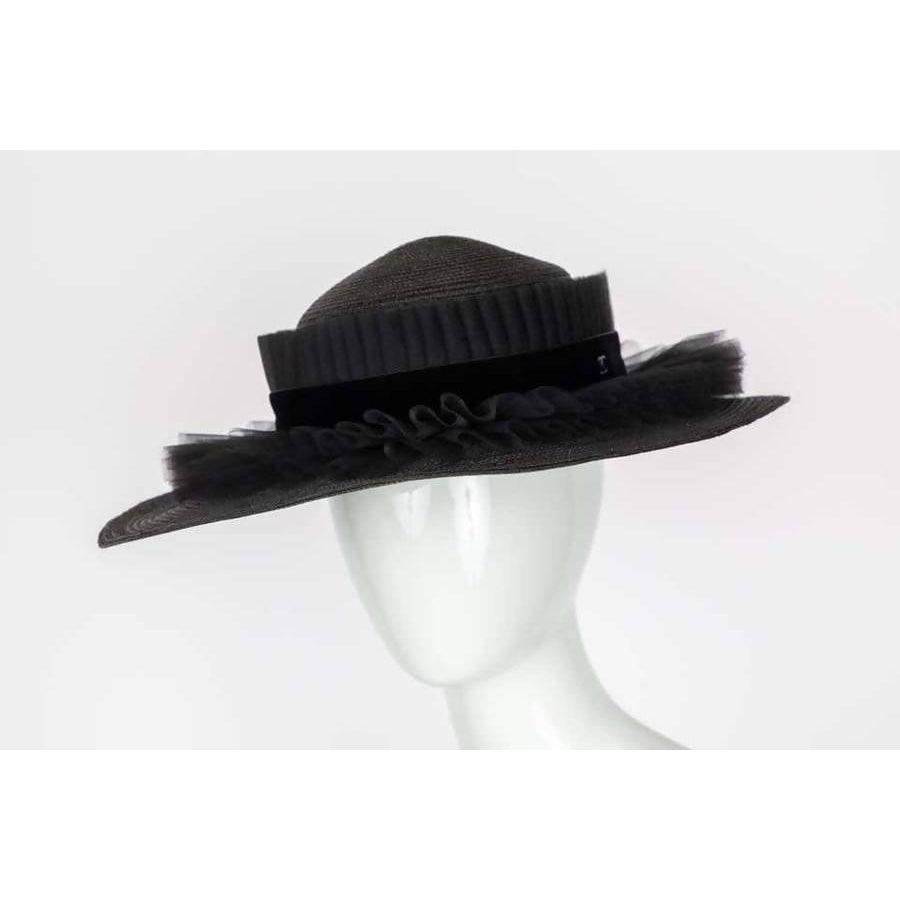 Pre-Owned CHANEL Black Ruffle Oval Hat | Size 57 - theREMODA