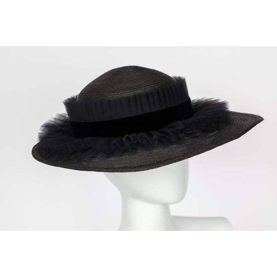 Pre-Owned CHANEL Black Ruffle Oval Hat | Size 57 - theREMODA