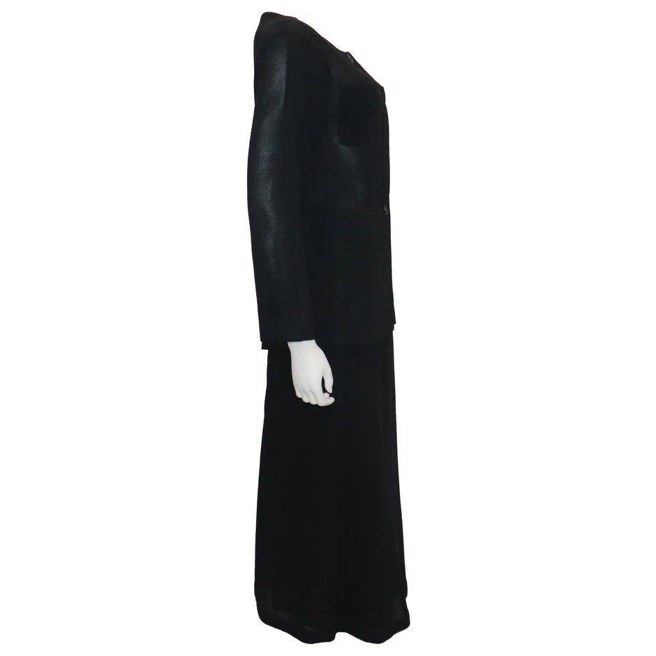 Pre-Owned CHANEL Black Wool Jacket w/ 4 Pockets & Button Down Skirt 2PC Circa 1990s - theREMODA