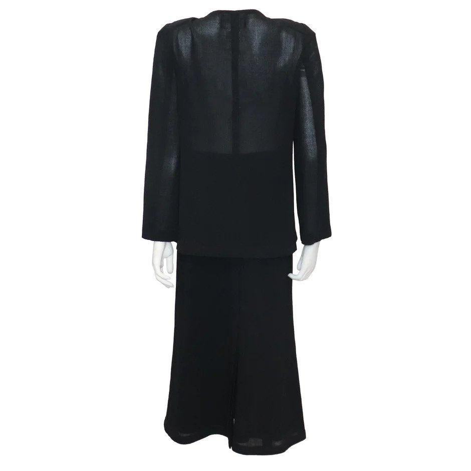 Chanel Vintage Black Boucle Wool & Linen Two-Piece Jacket and Skirt Suit