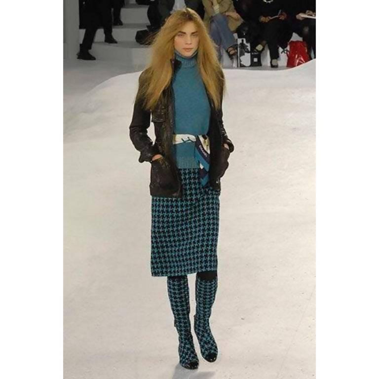 CHANEL Boots Turquoise Tweed Black Patent Leather Buckle Runway 2007