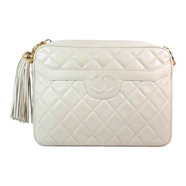 Chanel Cream Quilted And Black Calfskin Flap Bag Gold Hardware