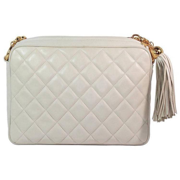 CHANEL Cream Leather Quilted Leather Crossbody Bag