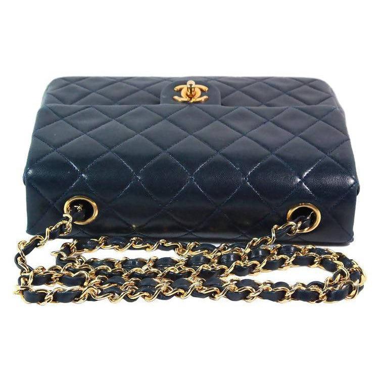 Chanel Blue Quilted Lambskin Mini Rectangular Classic Flap Light Gold Hardware, 2022 (Like New), Blue/Silver Womens Handbag