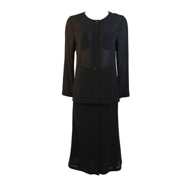 Pre-Owned CHANEL Sheer Black Wool Top and Skirt Set | Size 40 - theREMODA