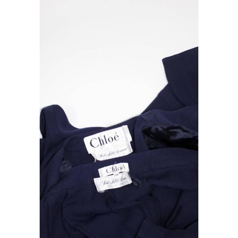Pre-Owned CHLOE Navy Blue Wool Crepe Jacket and Pleated Culottes & Gaucho Pants Ensemble | Size S/M - theREMODA