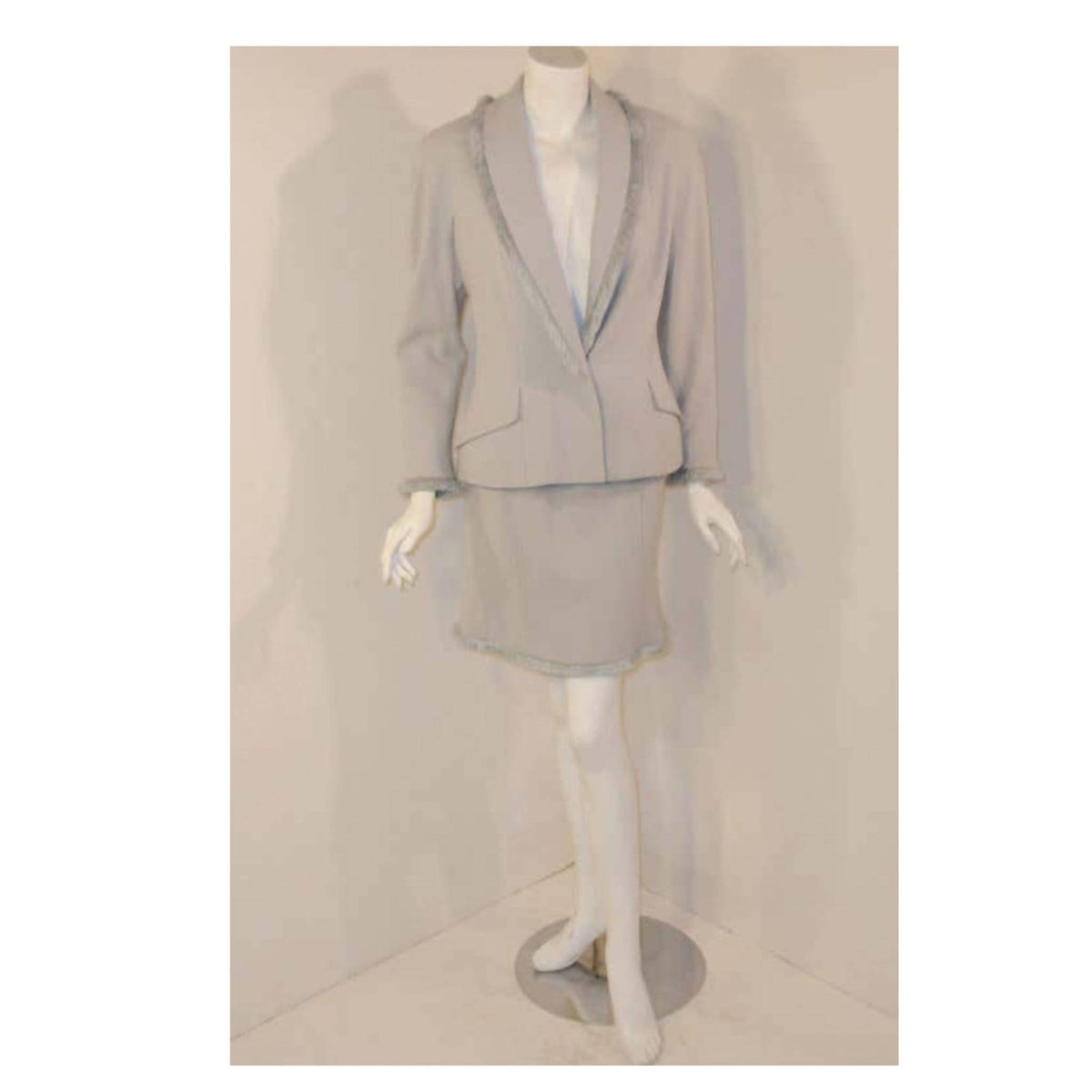 Pre-Owned CHRISTIAN DIOR Two-Piece Light Blue Skirt Suit | Size US 10 - theREMODA