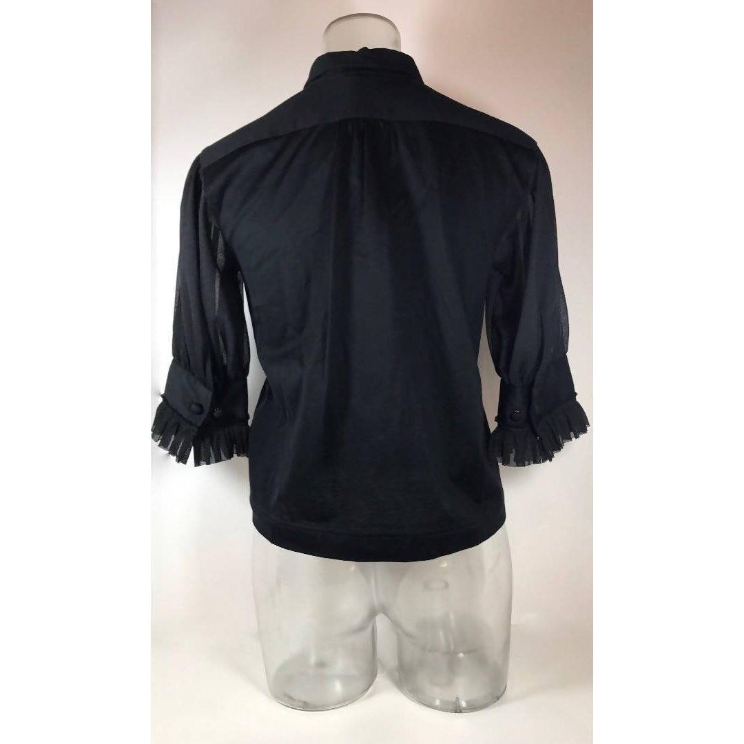 Pre-Owned COMME DES GARÇONS Black Bib Front Blouse with Sheer Half Sleeves | Size S - theREMODA