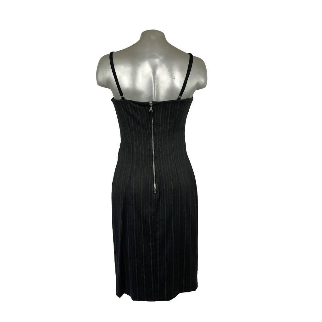 Pre-Owned DOLCE & GABBANA Heather Grey Adjustable Pinstripe Dress | Size M - theREMODA