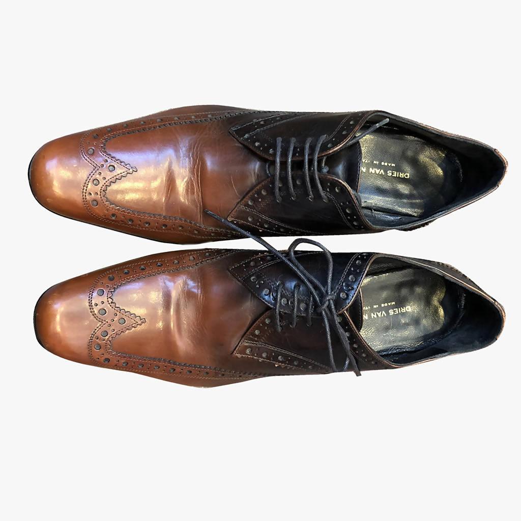 Pre-owned DRIES VAN NOTEN Lace-Up Black & Brown Ombré Oxfords Shoes | Size US 7 - EU 37 - theREMODA