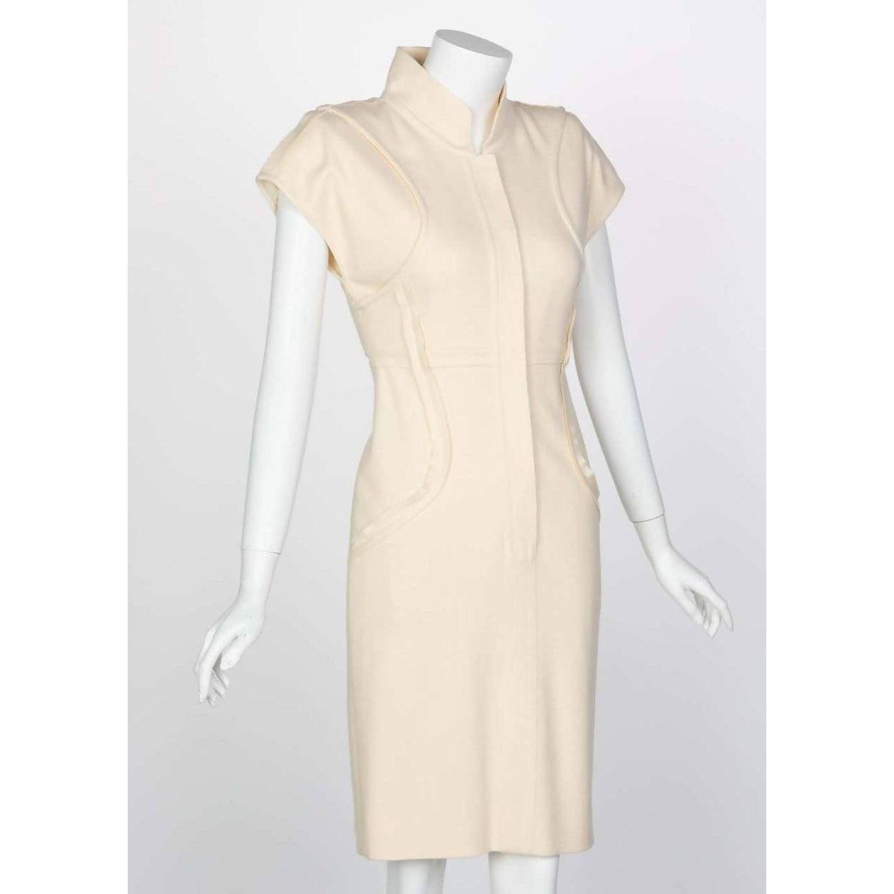 FENDI Ivory Wool Short Sleeve Dress Size S theREMODA